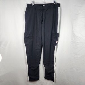 Reebok Mens Black Cargo Track Pants Elastic Waist Medium Athleisure Utility NEW